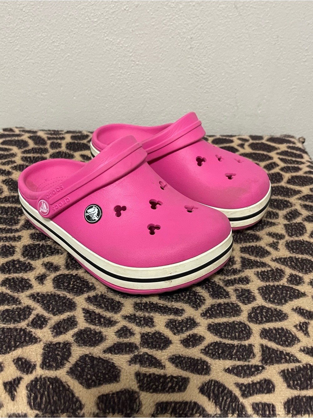 Crocs Convertible Classic Clogs Pink Mickey Mouse Rubber Girls J1